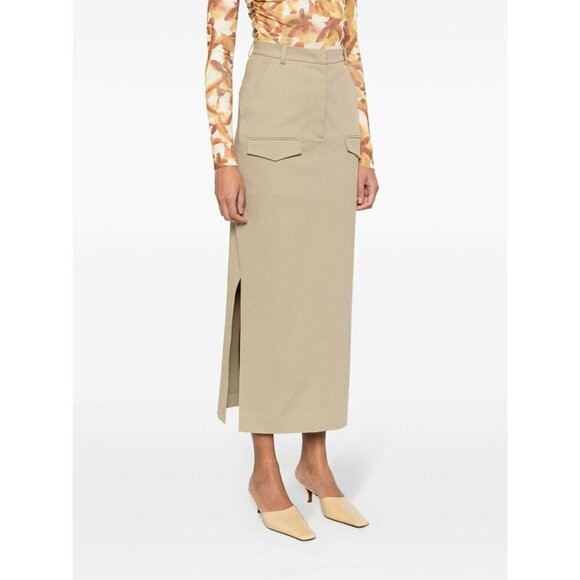 NANUSHKA Edena Skirt in Pebble Large New Womens Long Maxi Chinos Khaki - Picture 15 of 16